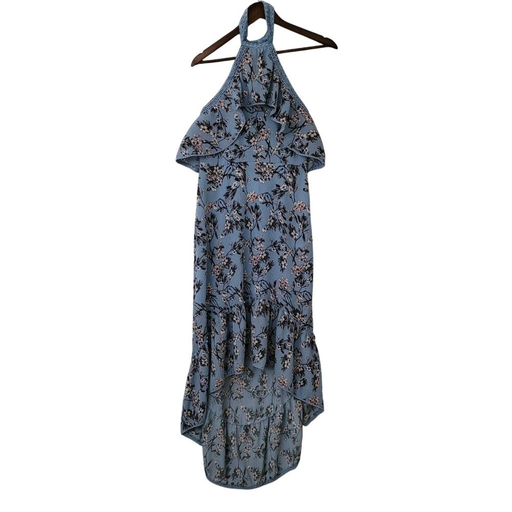 Chelsea28 Blue Floral Halter Hi-Low Dress With Ruffle Detail Size S Flowy NWT